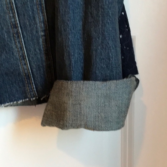 Free People Lace panel Jean jacket denim small - Picture 6 of 8